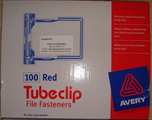 Avery Tubeclip 44009R File Fastener Red Box 100.